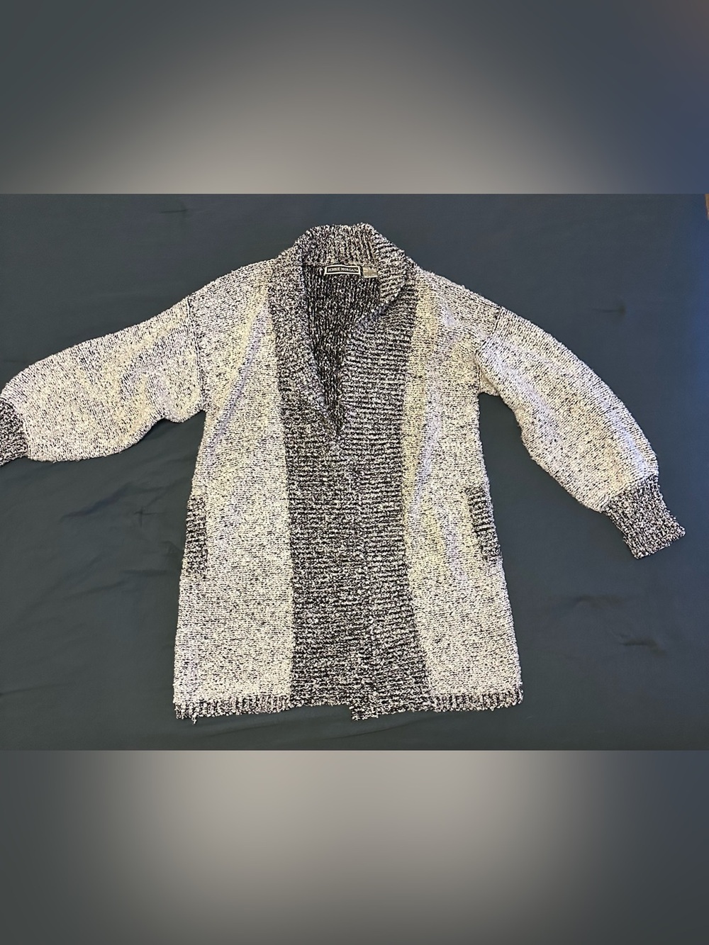 VTG Debbie Morgan Black & White Open-Front Shawl Collar Cardigan - Size Large - Picture 2 of 9